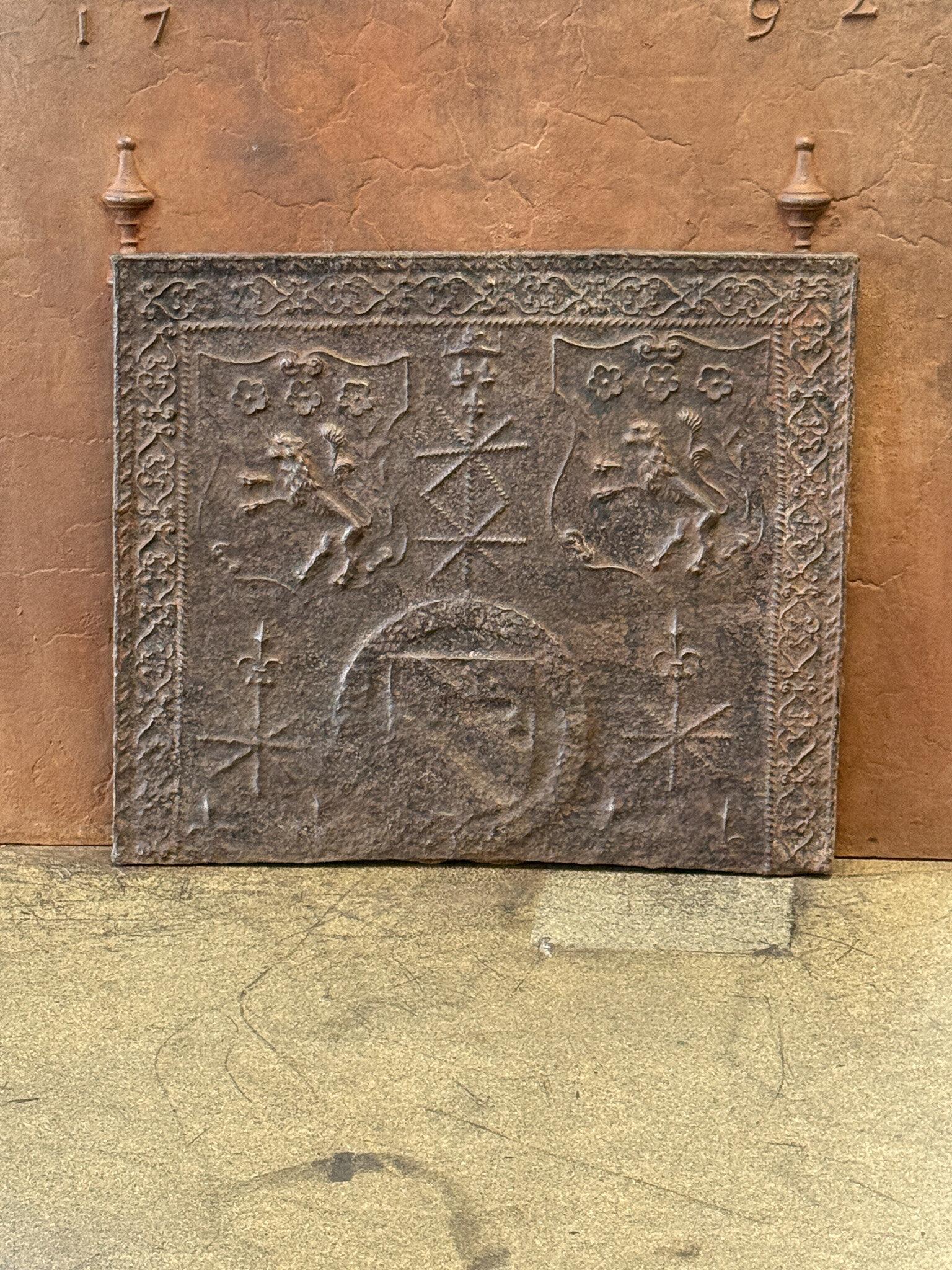 French 16th Century Gothic Period Fireback / Backsplash with Unknown Coat of Arms For Sale