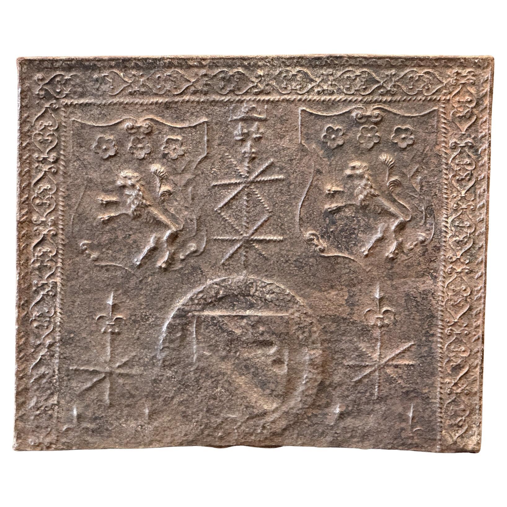 16th Century Gothic Period Fireback / Backsplash with Unknown Coat of Arms For Sale