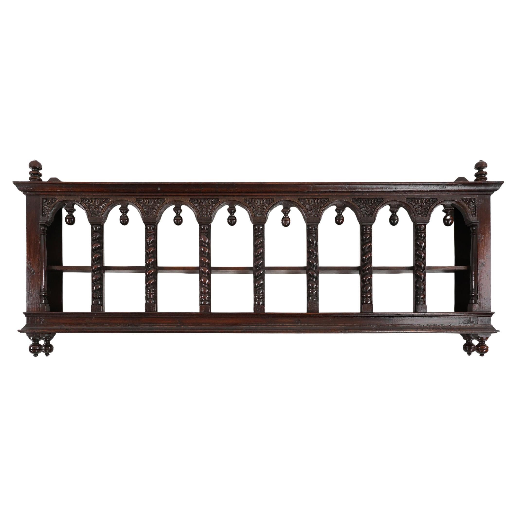 16th Century gothic style hand carved wall mount rack