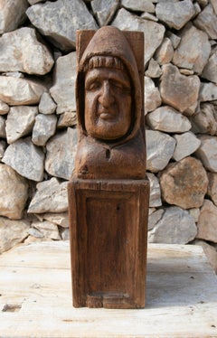 16th Century Hand-Carved wooden Shoe with a Monk's Character