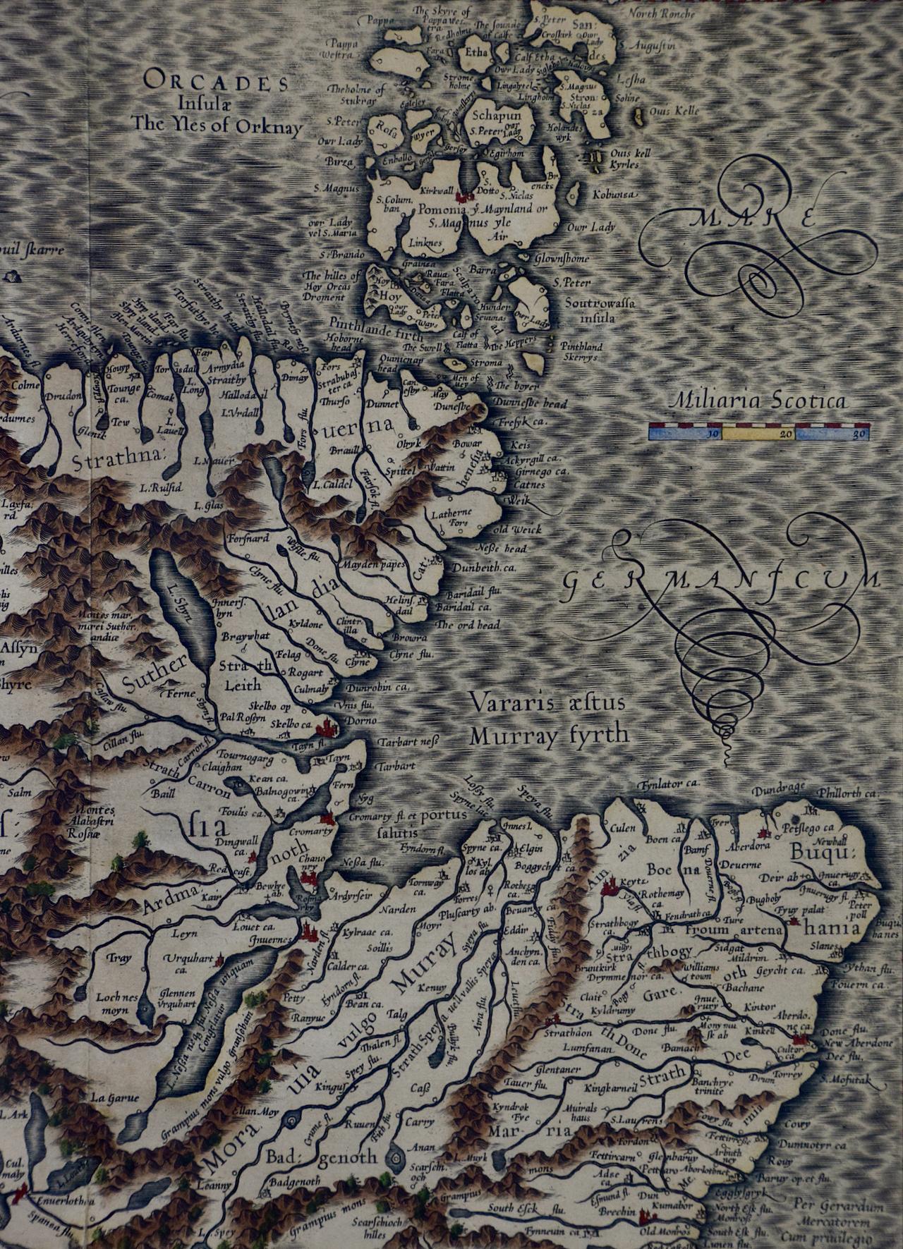 XVIIIe siècle et antérieur Écosse du Nord : carte colorée à la main du XVIe siècle par Mercator en vente