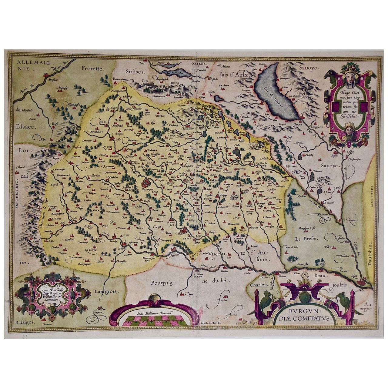 16th Century Hand-Colored Map of the Burgundy Wine Region of France by Ortelius