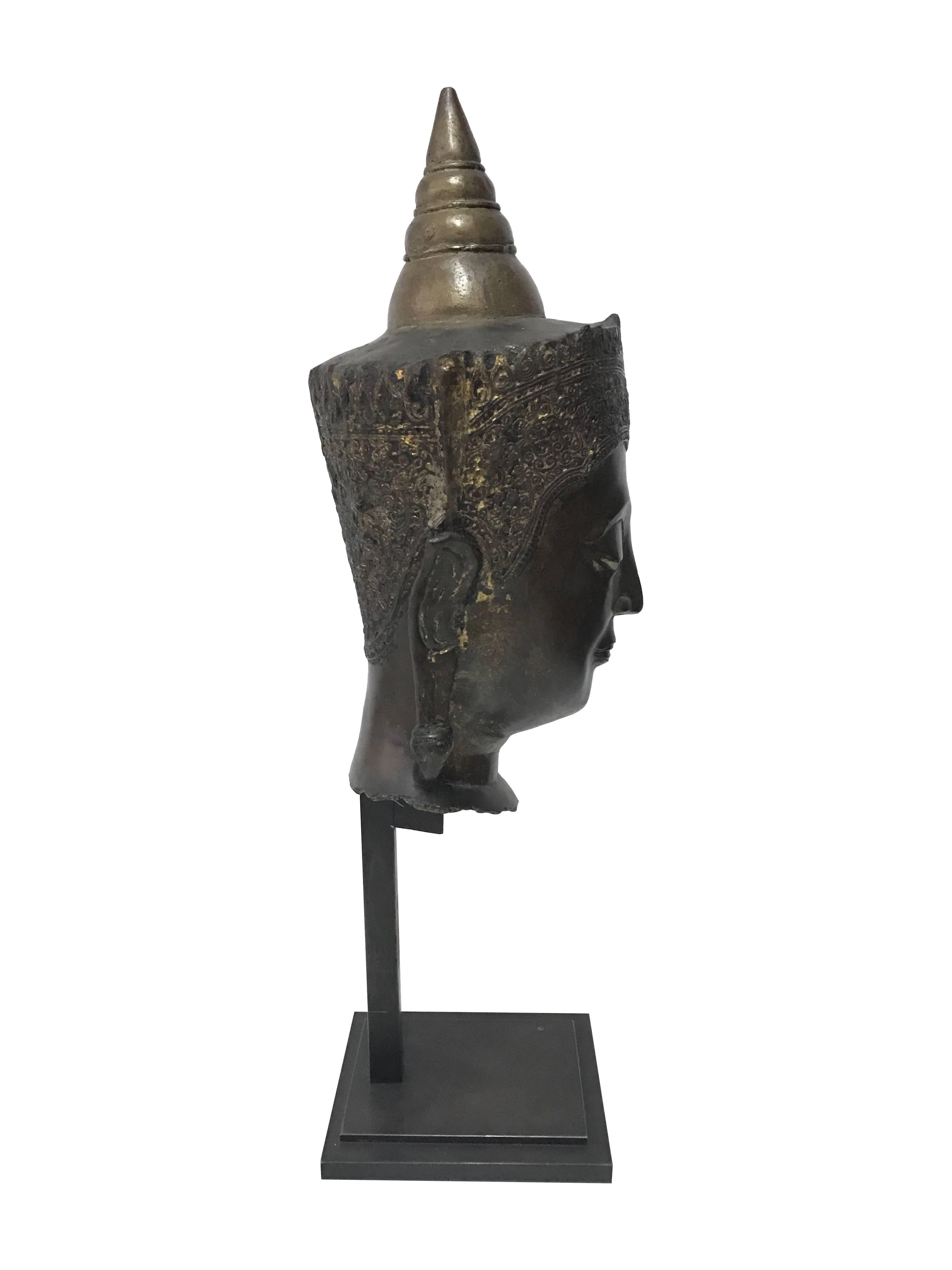 Other 16th Century, Crowned Buddha Head, Kamphaeng Phet Period, Art of Thailand For Sale