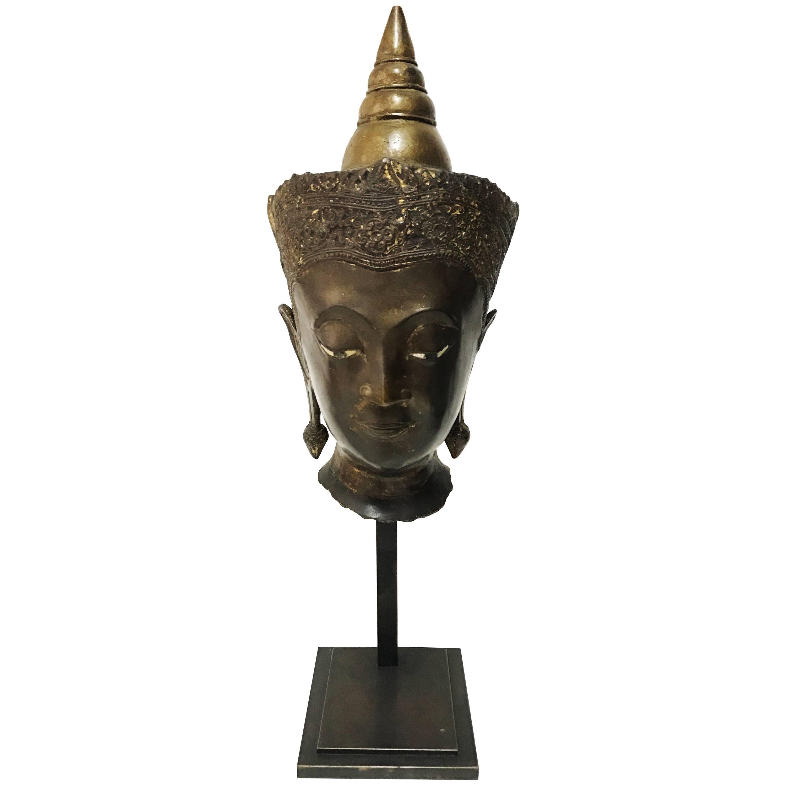 16th Century, Crowned Buddha Head, Kamphaeng Phet Period, Art of Thailand For Sale