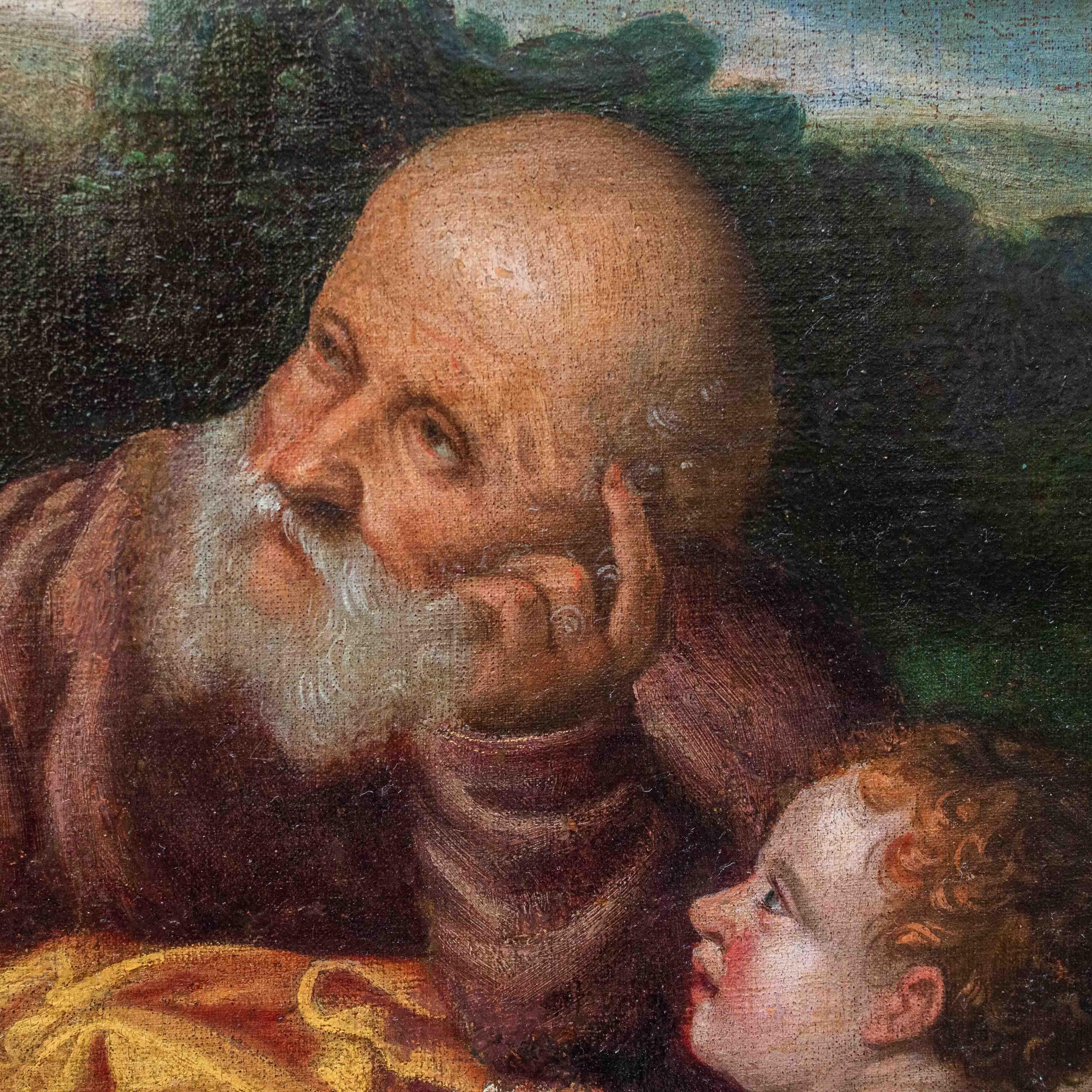 16th Century Holy Family with Saint John Painting Workshop of Titian Oil Canvas 1