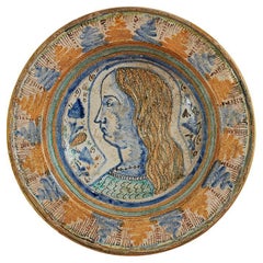 16th Century Italian Maiolica Faience Dish with a Young Man Portrait