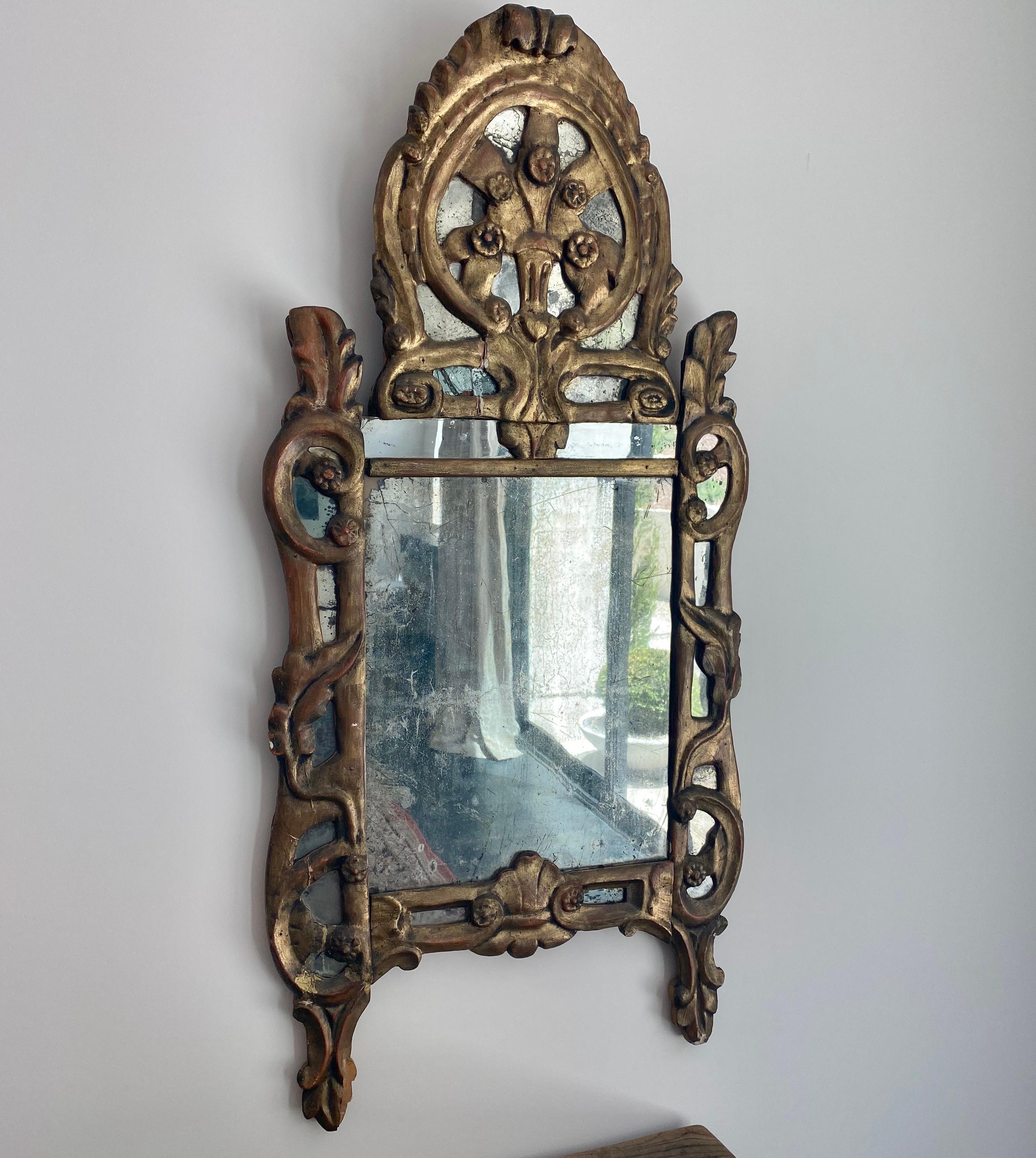 Rococo 16th Century Italian Mirror with Original Glass and Gilding For Sale