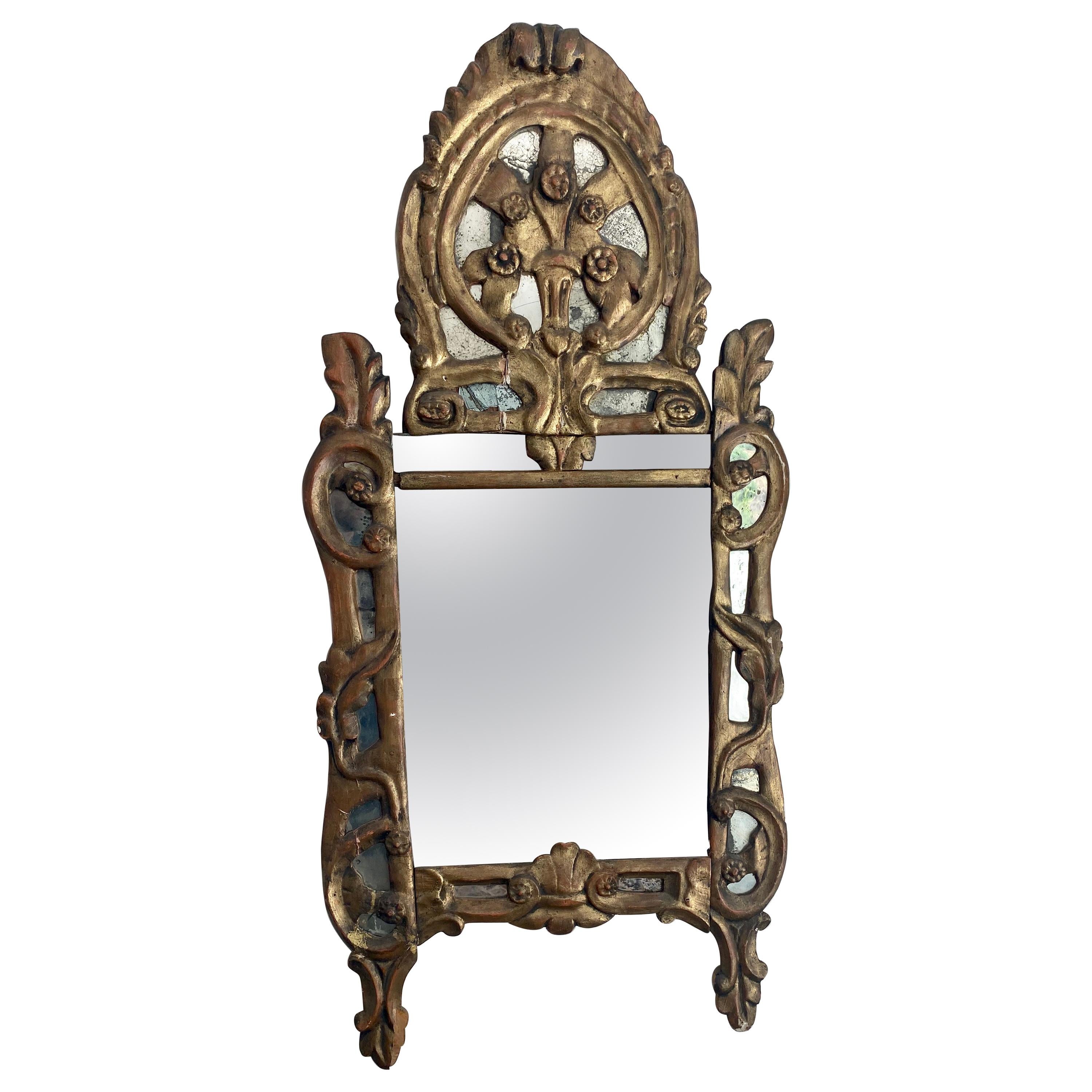 Italienischer Spiegel des 16. Jahrhunderts mit Originalglas und Vergoldung im Angebot