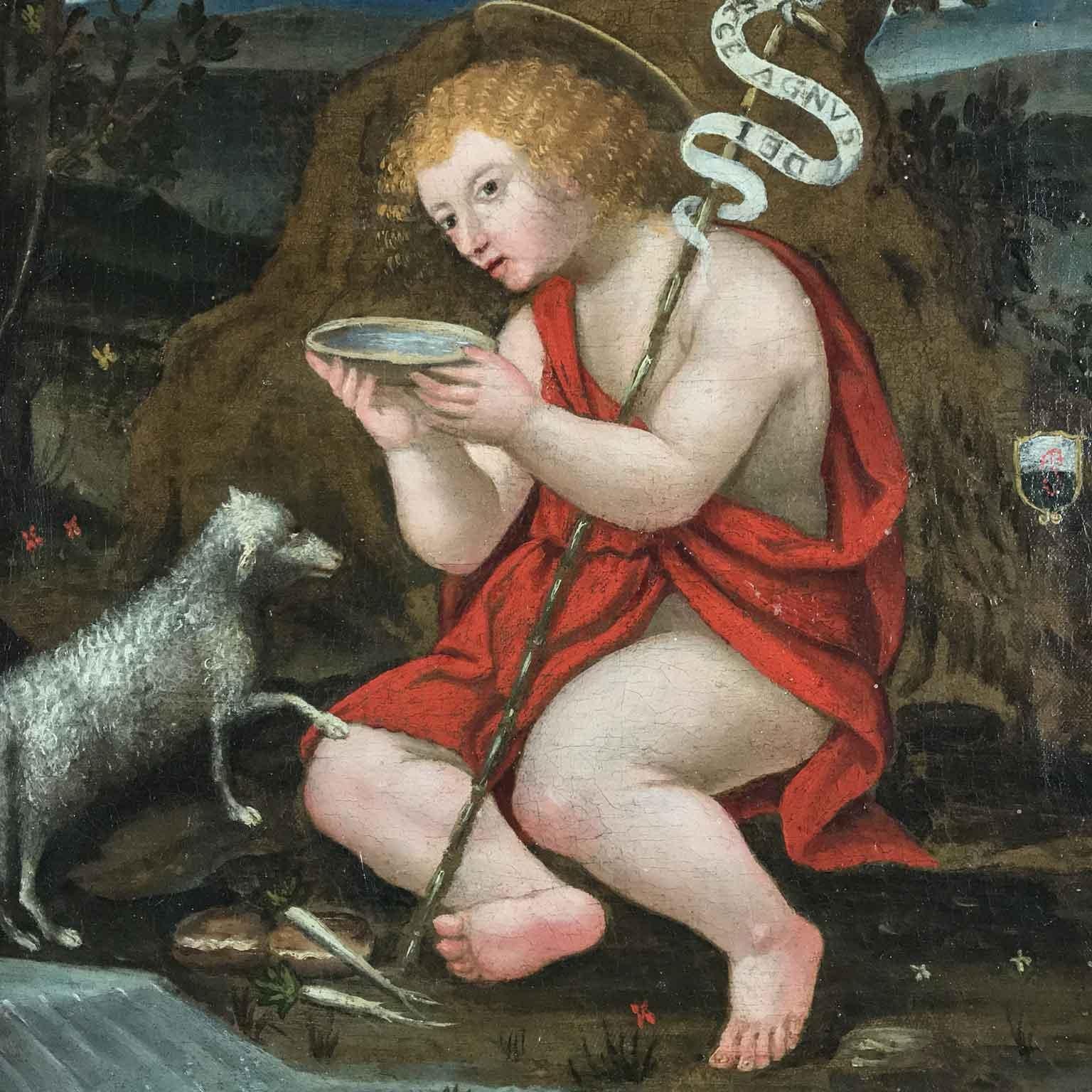 Renaissance 16th Century Italian Old Master Painting Saint John the Baptist with a Lamb