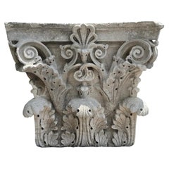 Antique Italian Corinthian Capitals, Hand-Carved Limestone, Circa 1600