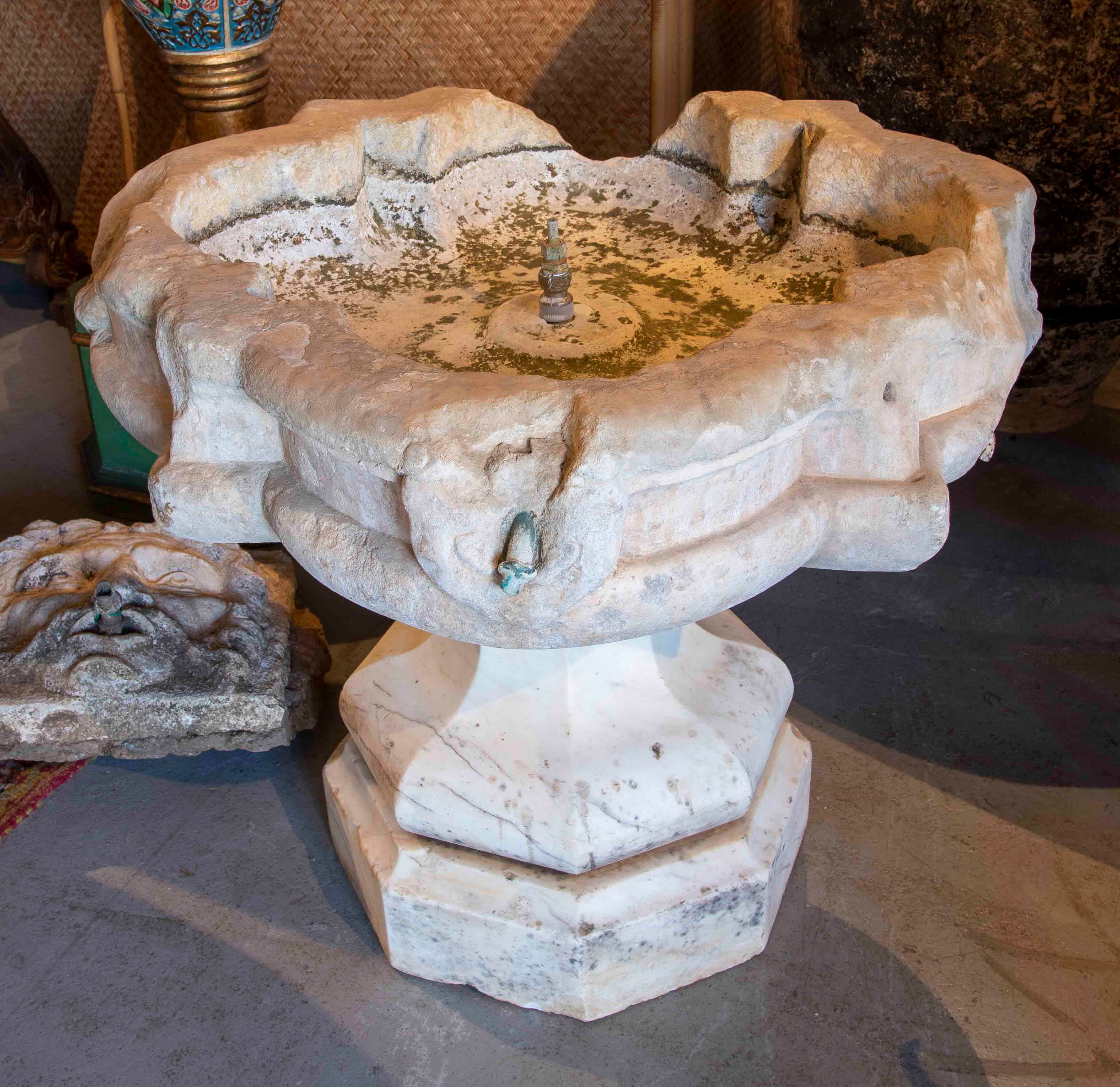 16th Century Italian Renaissance Marble Fountain with Bronze and Led F ...