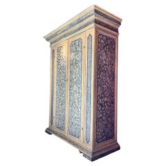 16th Century Italian Renaissance Painted Marble Lacquer Wooden Cabinet (1500s)