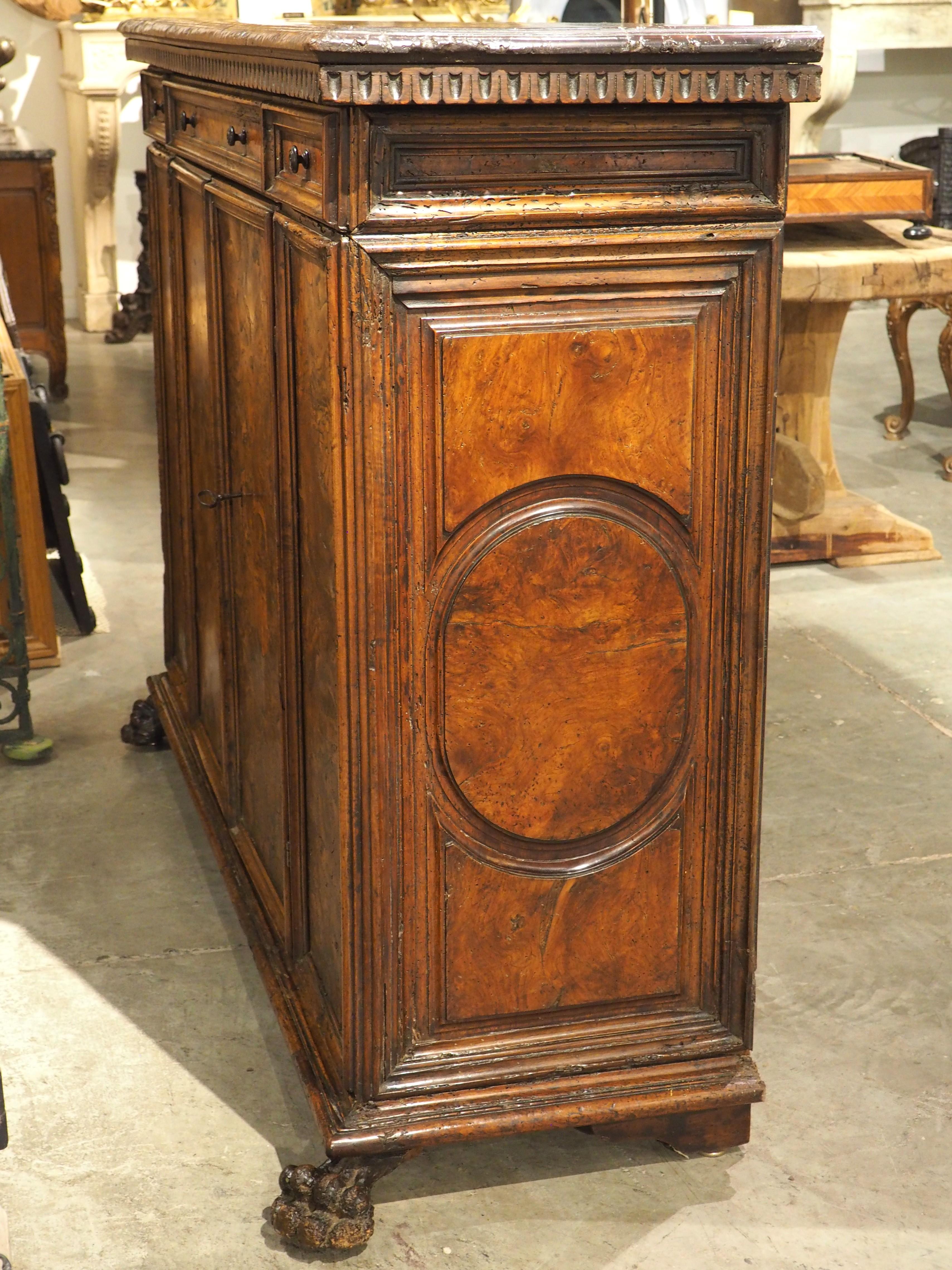 16th Century Italian Renaissance Walnut and Burr Walnut Intarsia Credenza For Sale 11