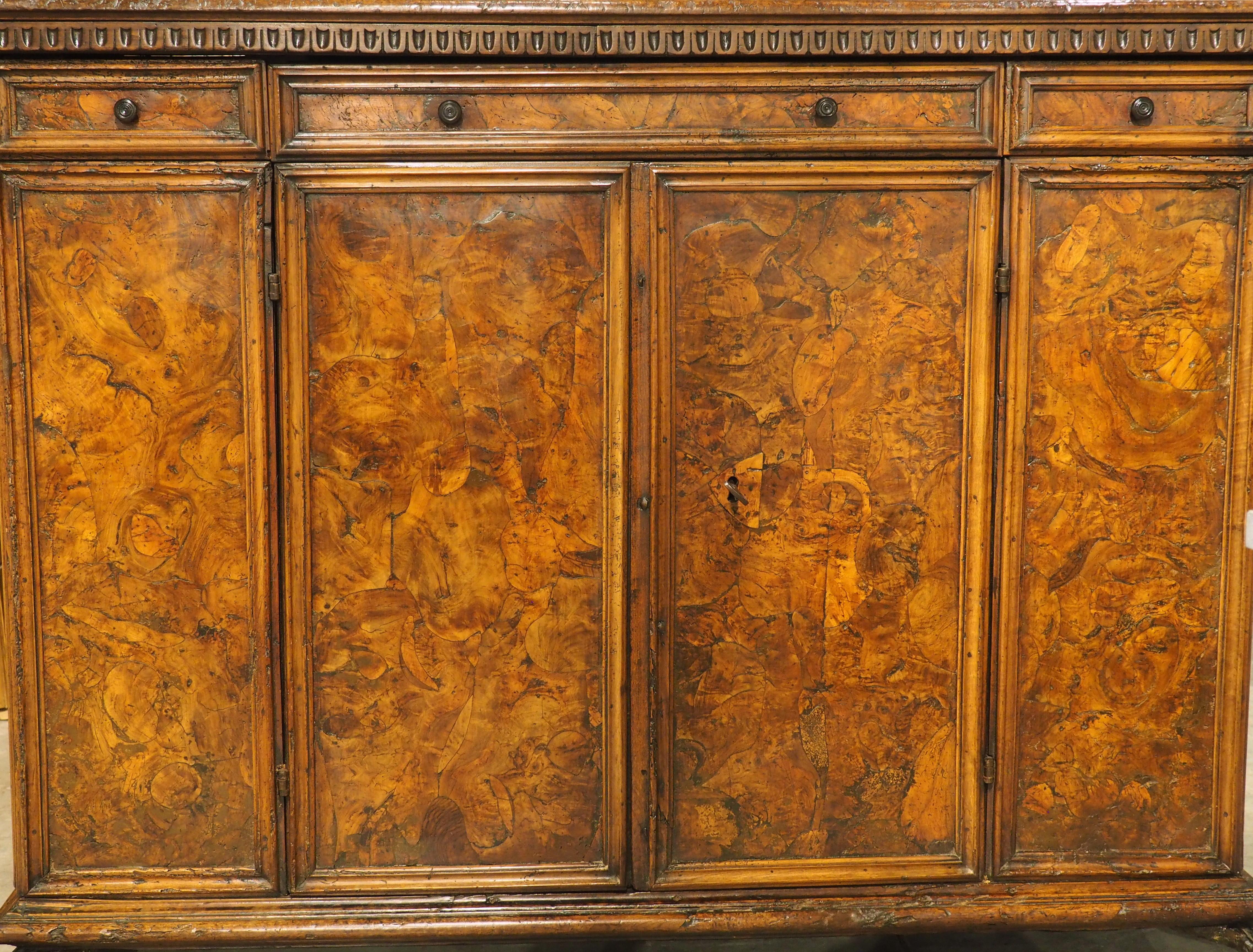 18th Century and Earlier 16th Century Italian Renaissance Walnut and Burr Walnut Intarsia Credenza For Sale