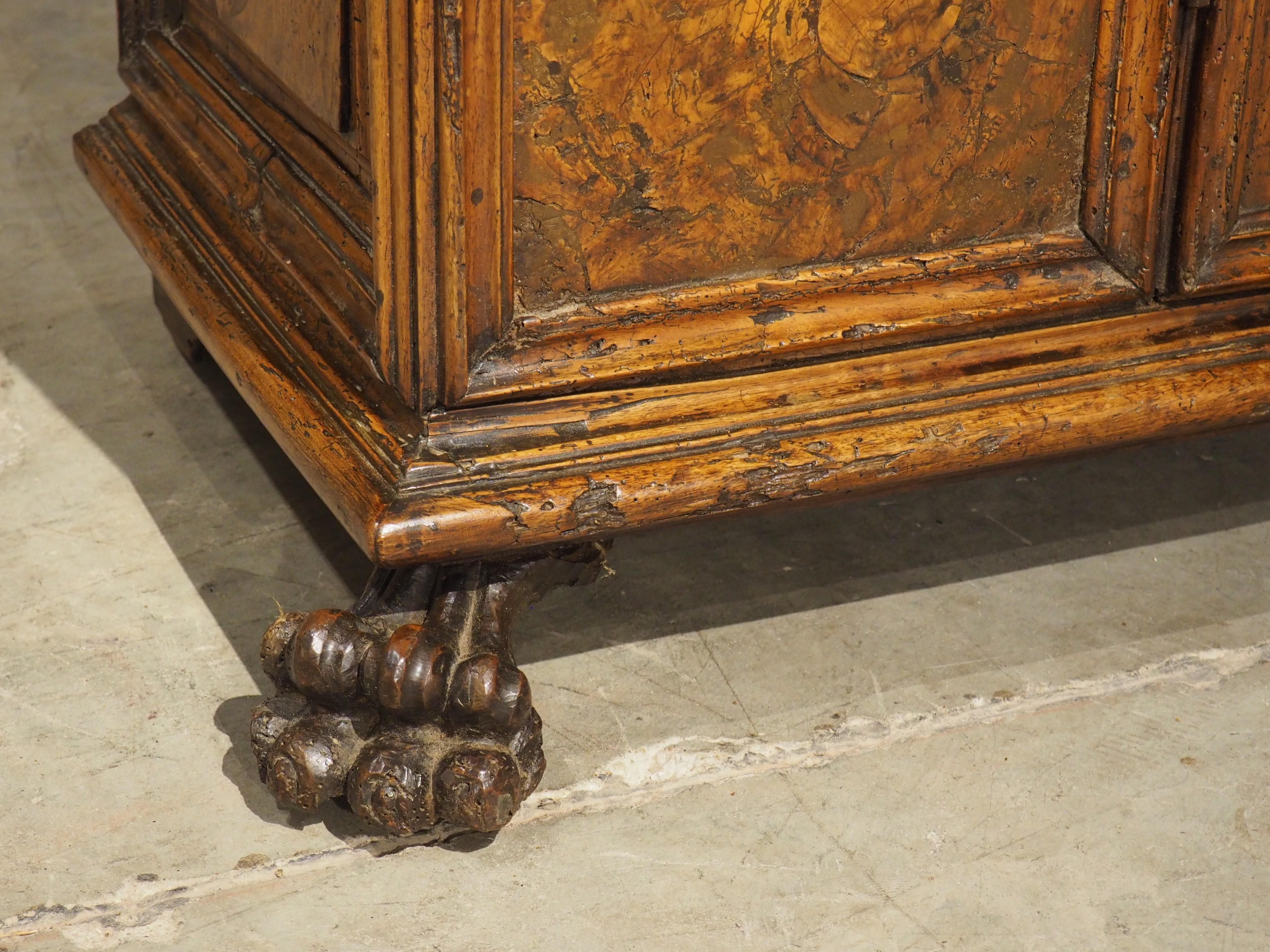 Wood 16th Century Italian Renaissance Walnut and Burr Walnut Intarsia Credenza For Sale