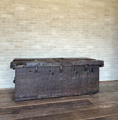 16th century large chest strongbox iron and walnut