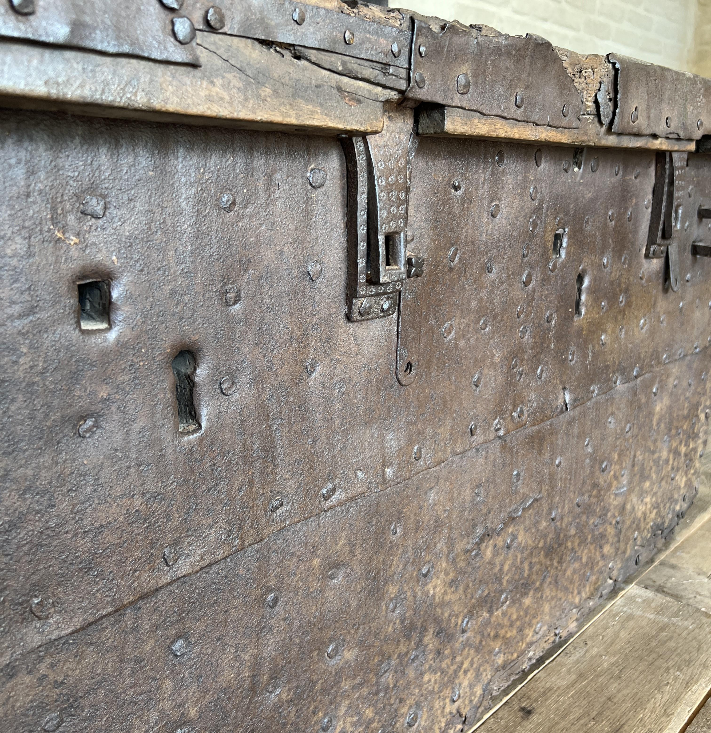 16th century large chest strongbox iron and walnut For Sale 1