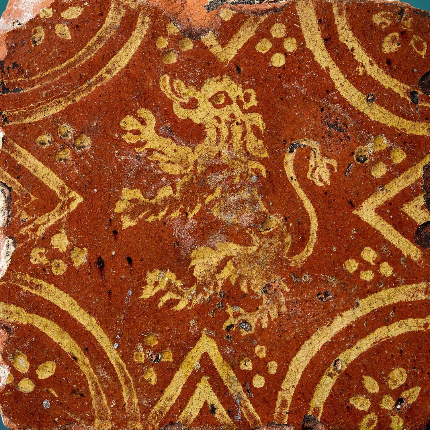 Dutch 16th Century Late Medieval Heraldic Encaustic Tile For Sale