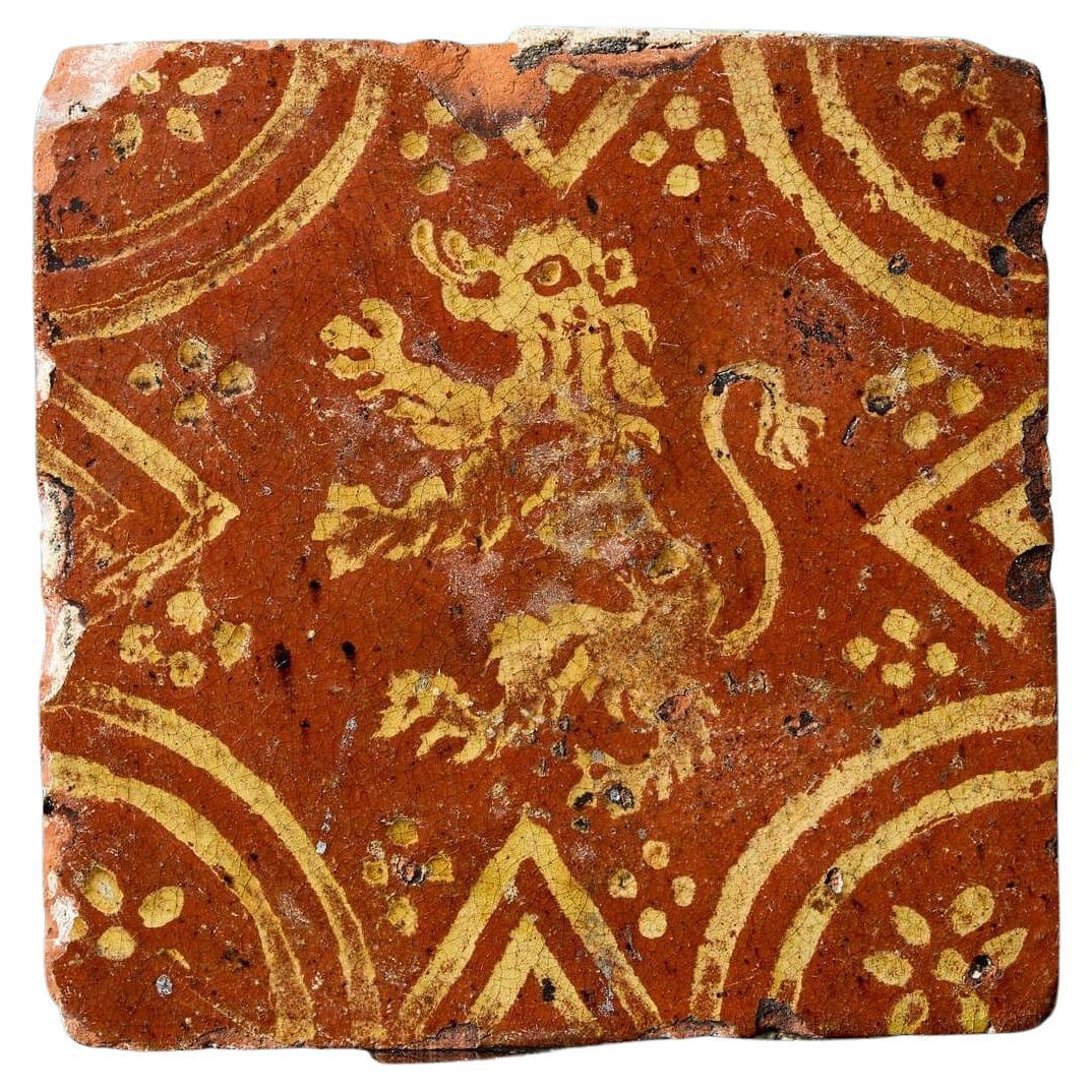16th Century Late Medieval Heraldic Encaustic Tile For Sale