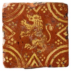 Antique 16th Century Late Medieval Heraldic Encaustic Tile