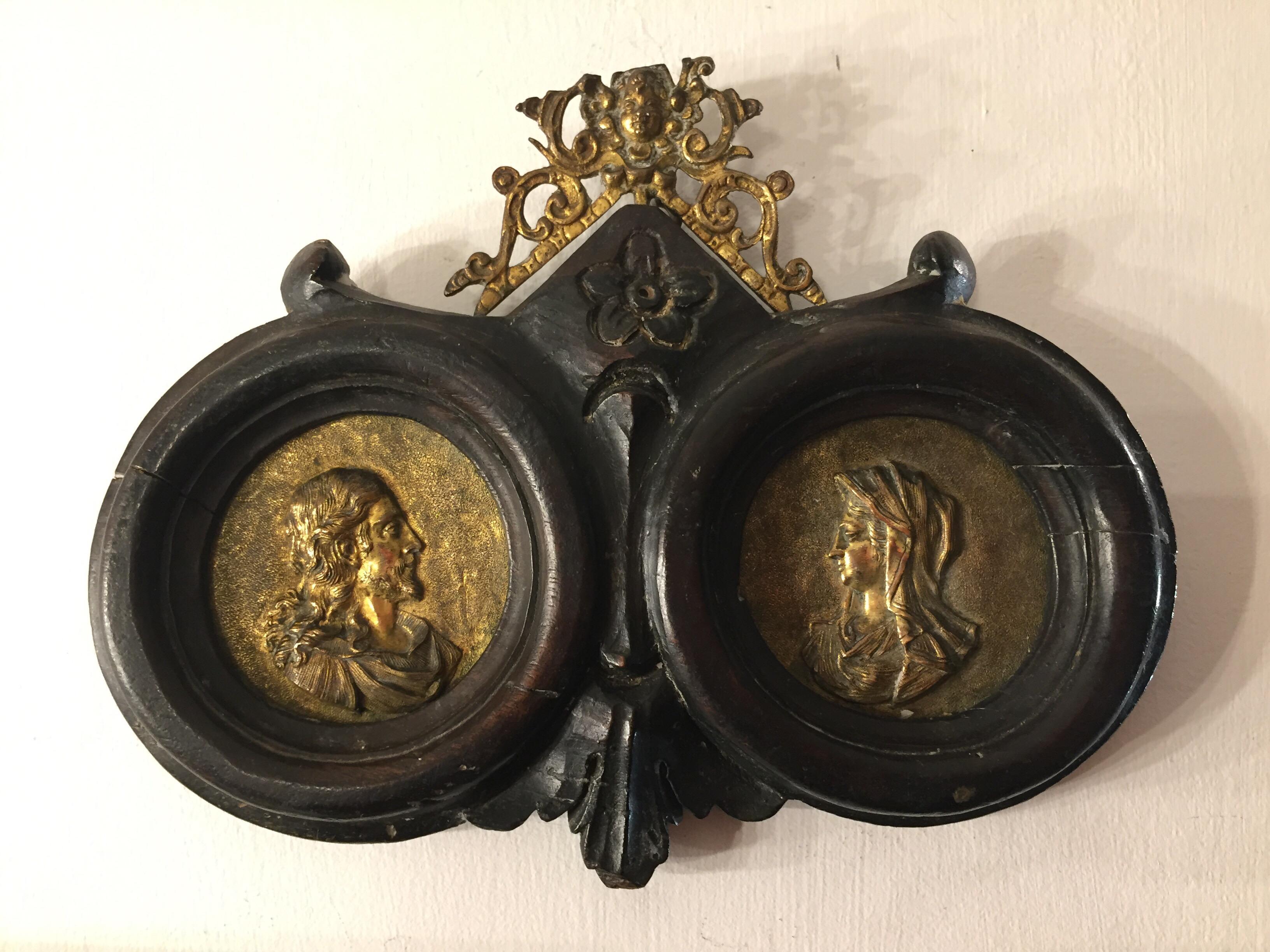 Italian 18th Century Gilt Bronze Reliefs Christ and Virgin Mary after Girardon For Sale 1