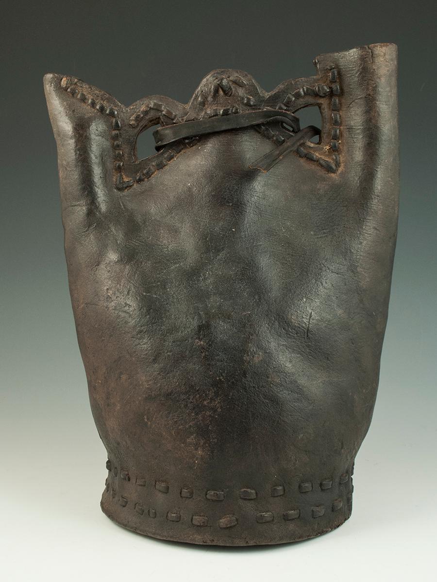 16th Century Leather Tribal Ottoman Water Flask 'Matara', Turkey In Good Condition In Point Richmond, CA