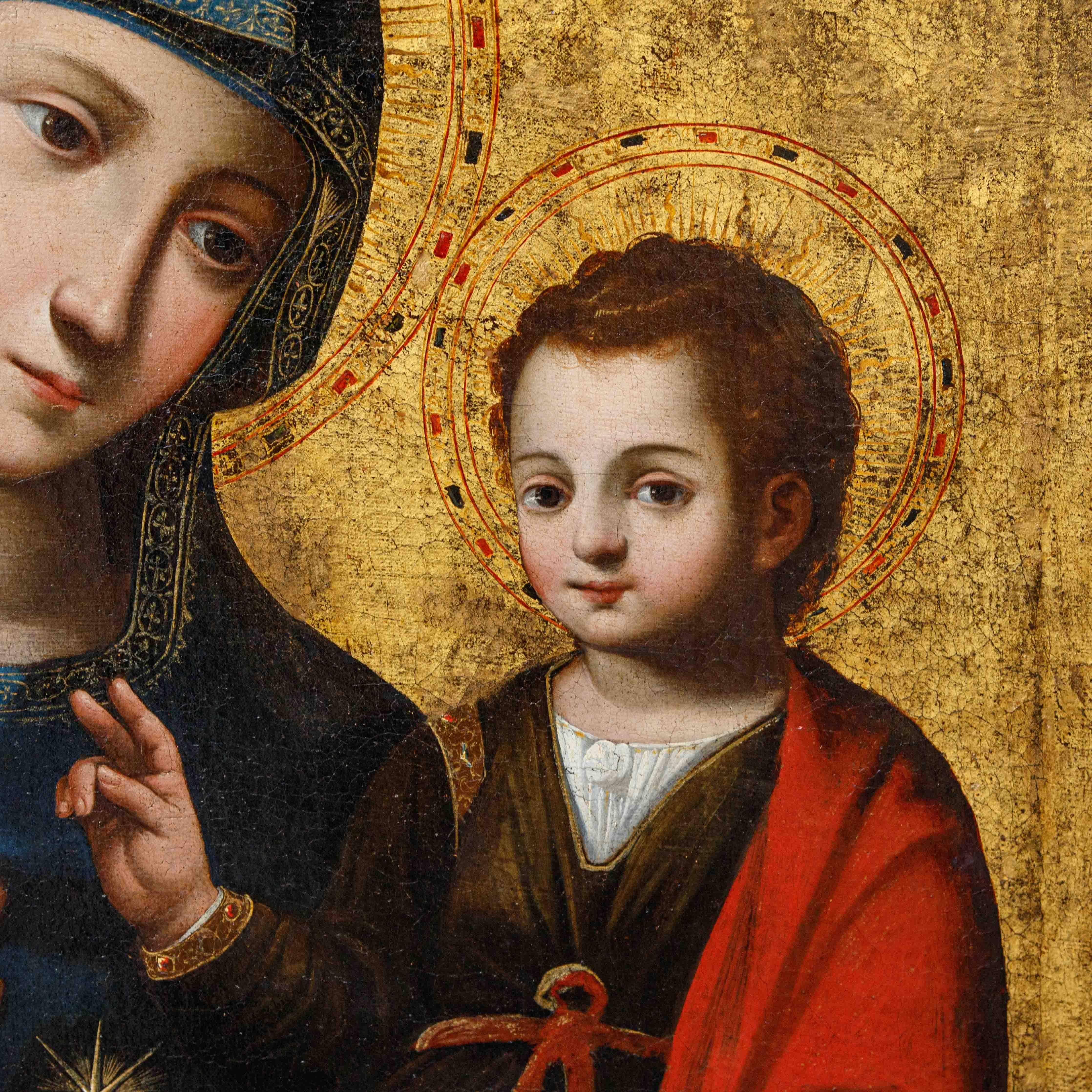 16th century Madonna and Child Oil on canvas with gold background For Sale 2