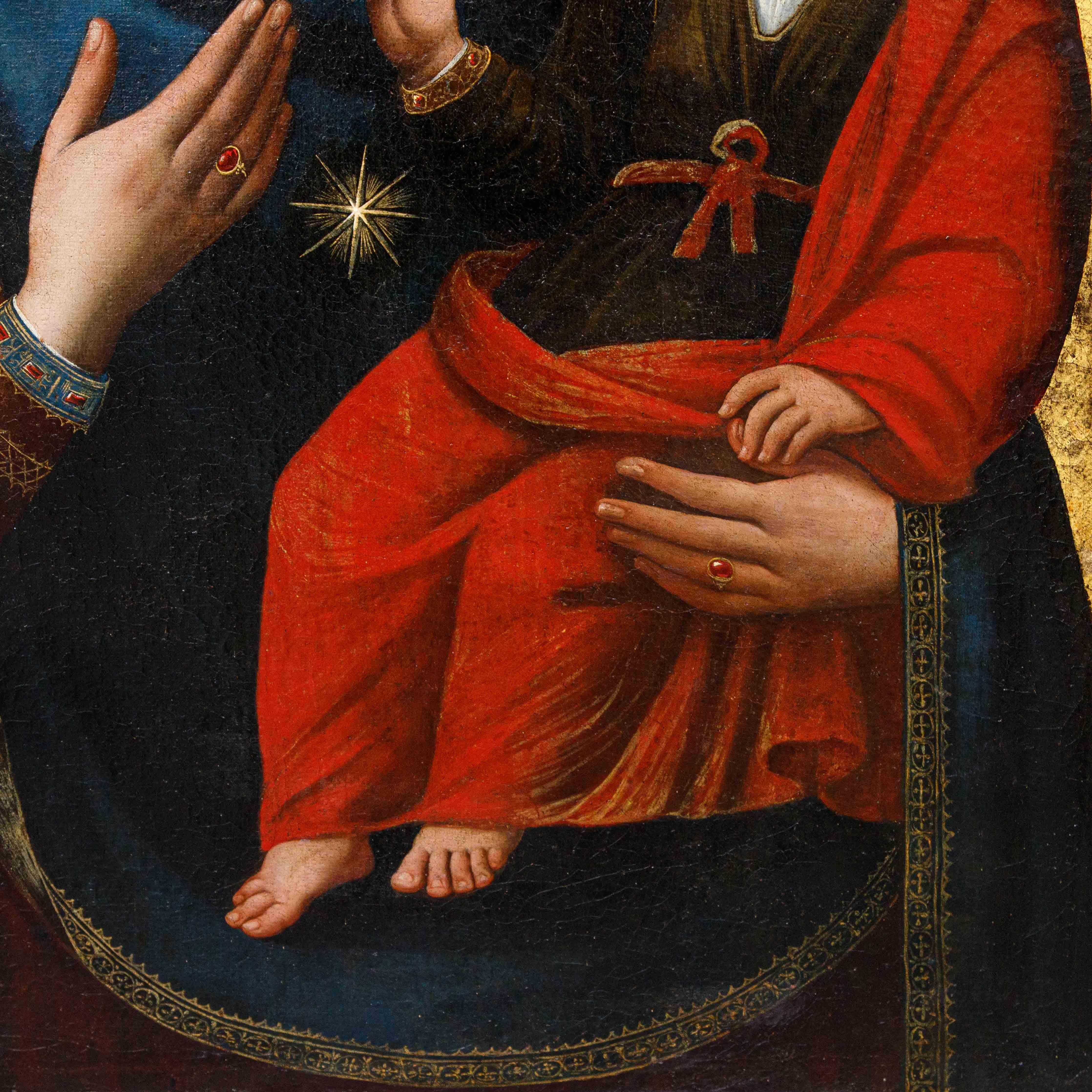 16th century Madonna and Child Oil on canvas with gold background For Sale 4