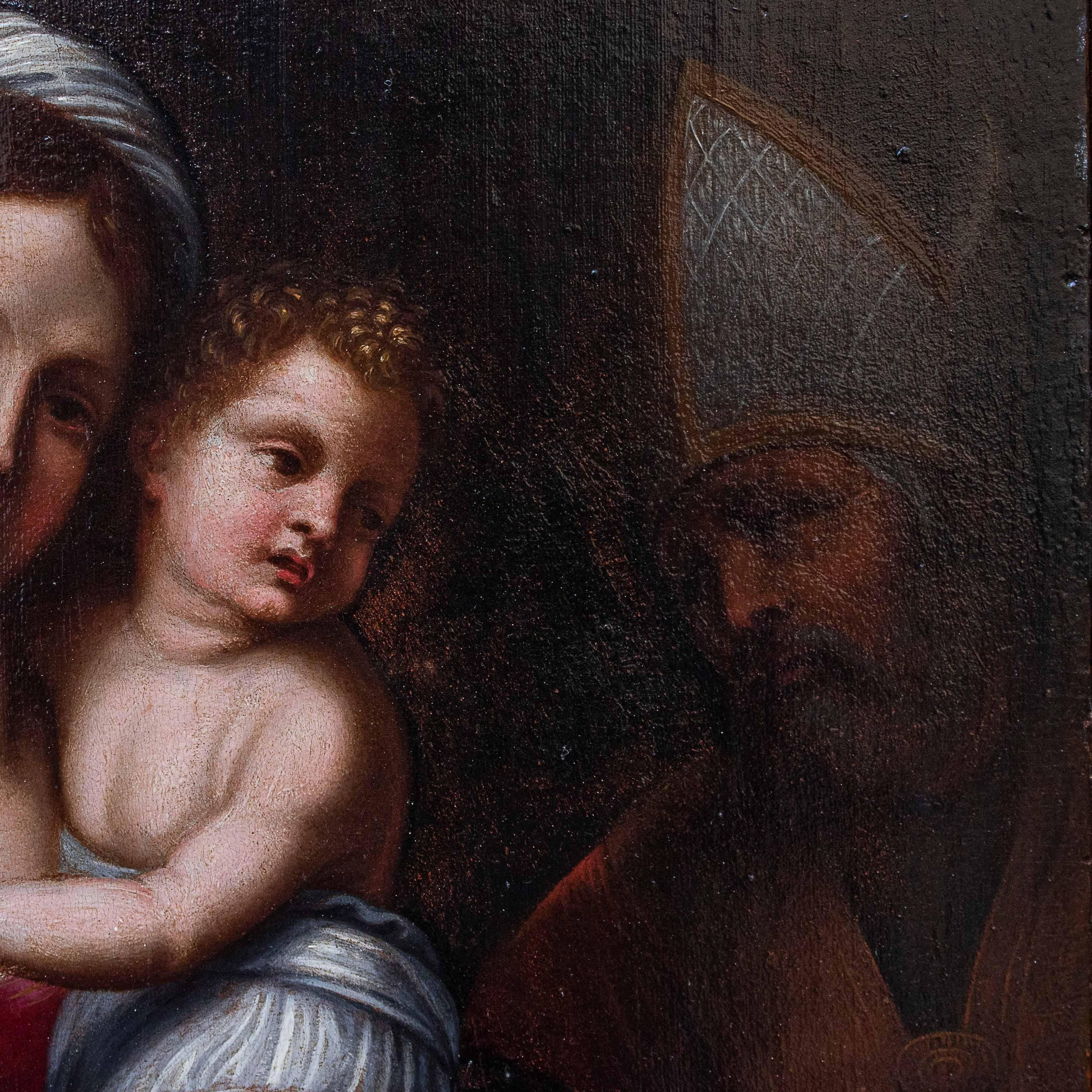 18th Century and Earlier 16th Century Madonna with Child and Holy Bishop Painting Oil on Panel