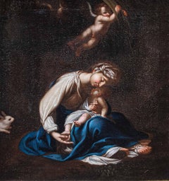 16th Century Madonna with Child Painting Oil on Canvas by Follower of Correggio