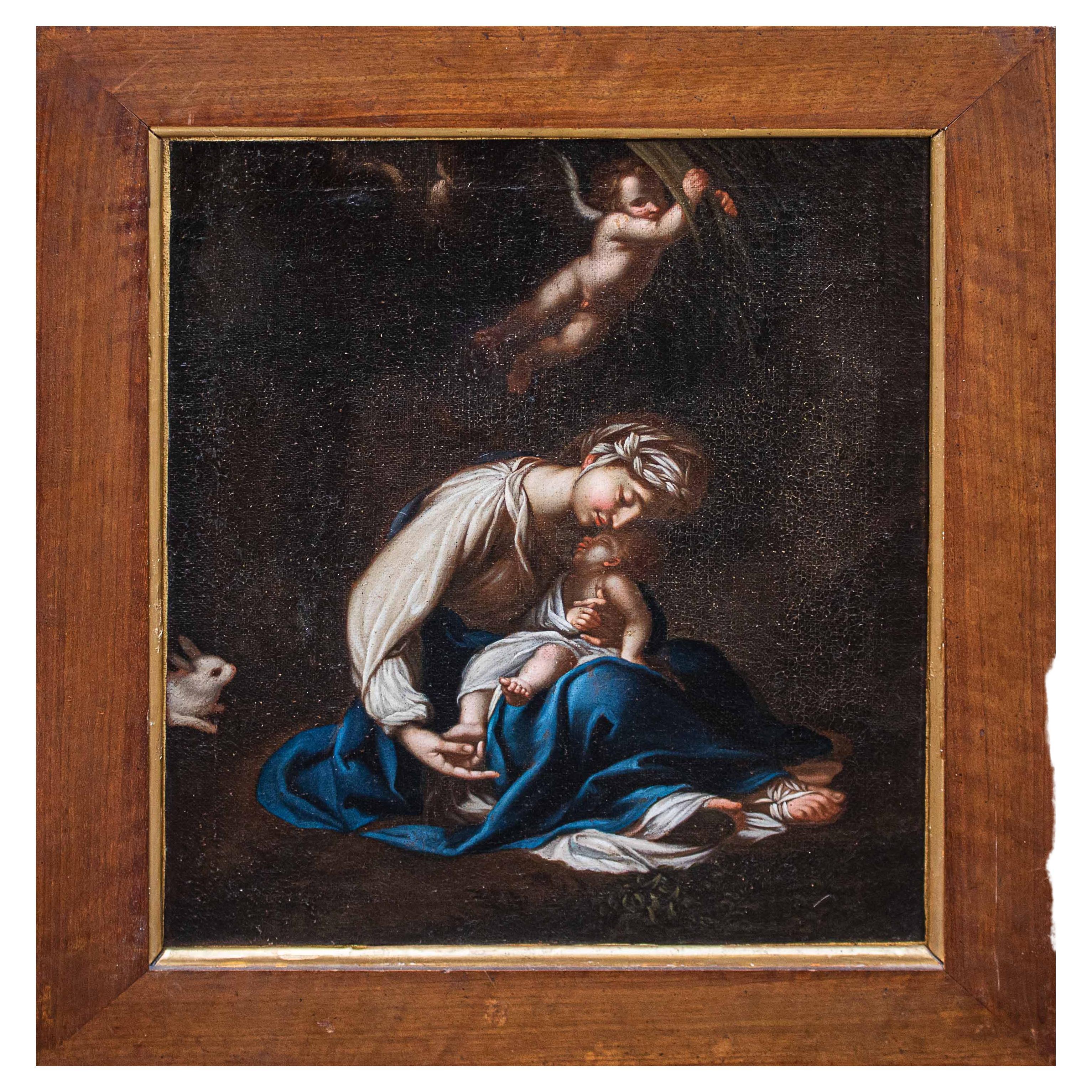 16th Century Madonna with Child Painting Oil on Canvas by Follower of Correggio