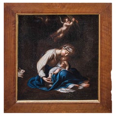 16th Century Madonna with Child Painting Oil on Canvas by Follower of Correggio