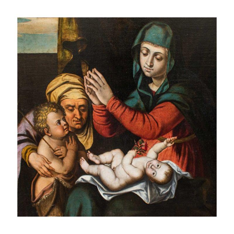 16th Century Madonna with Child San Giovannino Sant'Anna Painting Oil on Canvas 5
