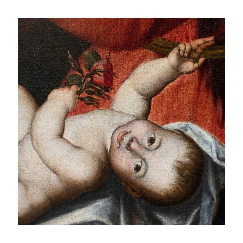 16th Century Madonna with Child San Giovannino Sant'Anna Painting Oil on Canvas 6