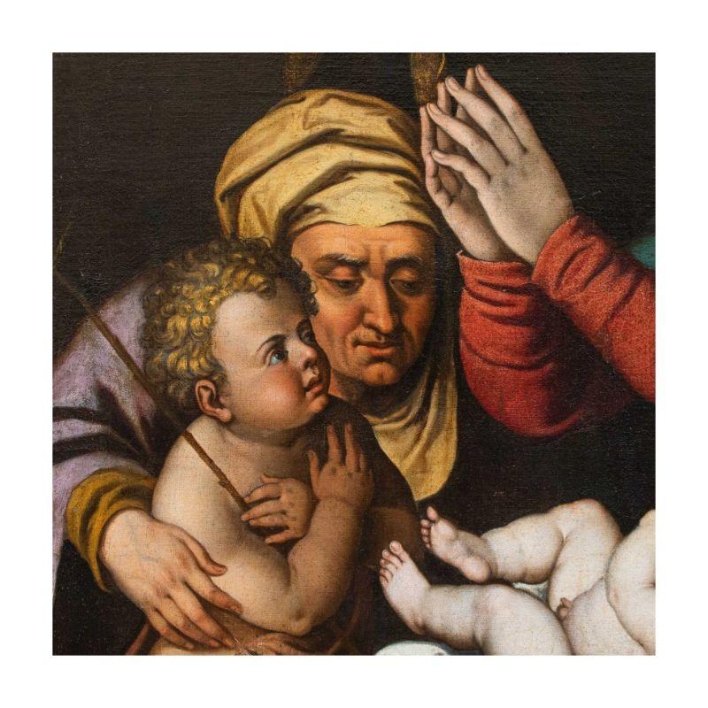 Italian 16th Century Madonna with Child San Giovannino Sant'Anna Painting Oil on Canvas