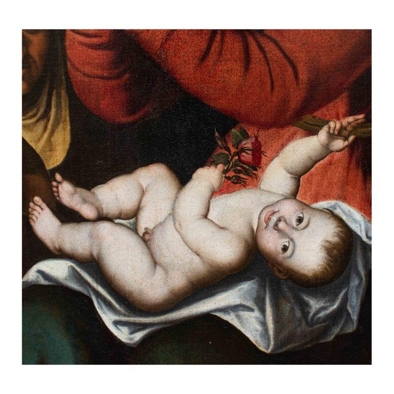 16th Century Madonna with Child San Giovannino Sant'Anna Painting Oil on Canvas 1