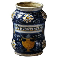 16th Century Maiolica Albarello or Drug Jar