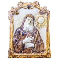 16th Century Majolica Tile, Italian Relief of San Francesco Da Paola