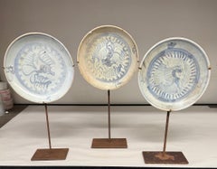 16th Century Ming Dynasty, Blue Design Set Of Three Plates On Stands, China