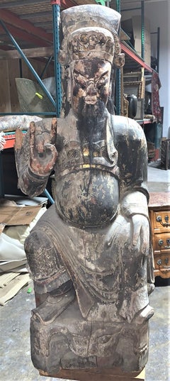 19. Jahrhundert Qing-Dynastie Hand geschnitzte Holzfigur von Guanyu