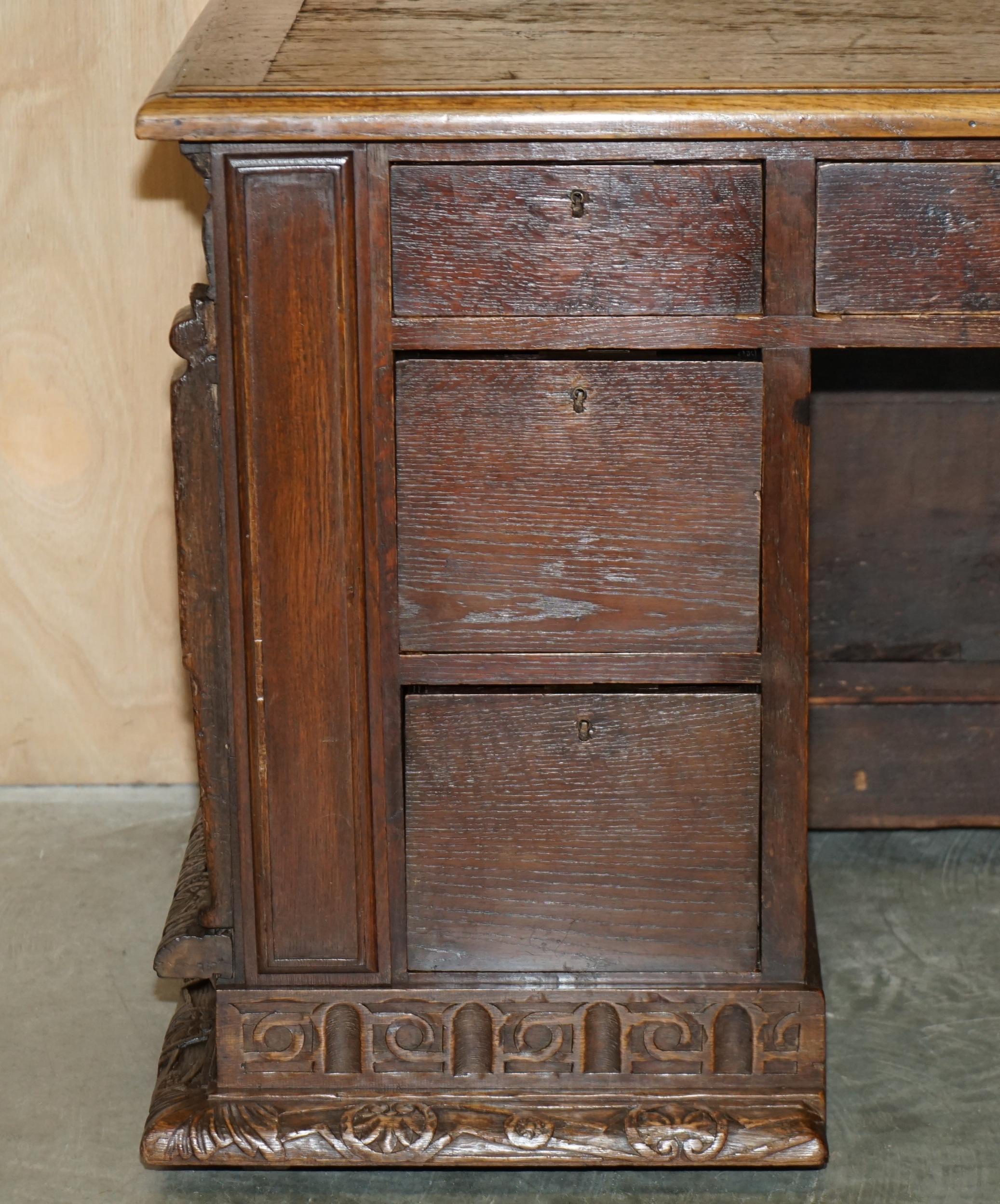 16TH CENTURY MUSEUM QUALITY EXHiBITION HAND CARVED ITALIAN CASSONE DESK TABLE For Sale 5