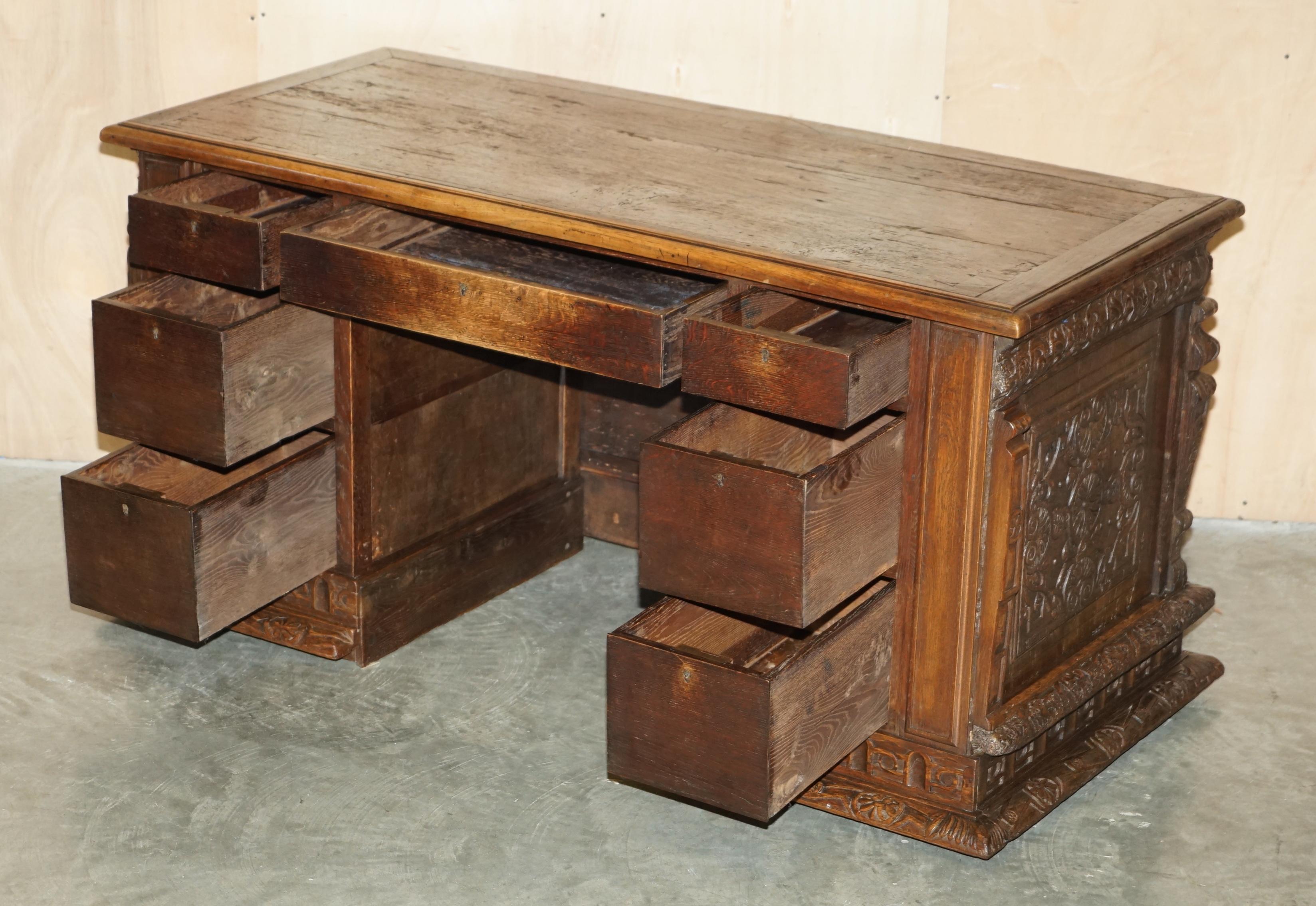 16TH CENTURY MUSEUM QUALity EXHiBITION HAND CARved ITALIAN CASSONE DESK TABLE im Angebot 12