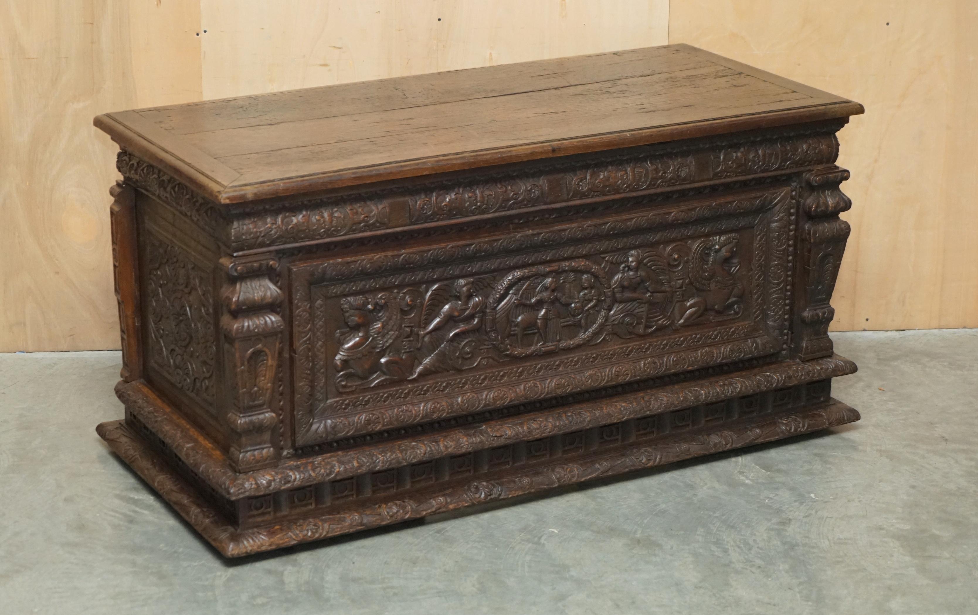 Royal House Antiques

Royal House Antiques is delighted to offer for sale this absolutely stunning, very large, Exhibition / Museum quality, hand carved 16th Century southern Italian Cassone desk

Please note the delivery fee listed is just a guide,
