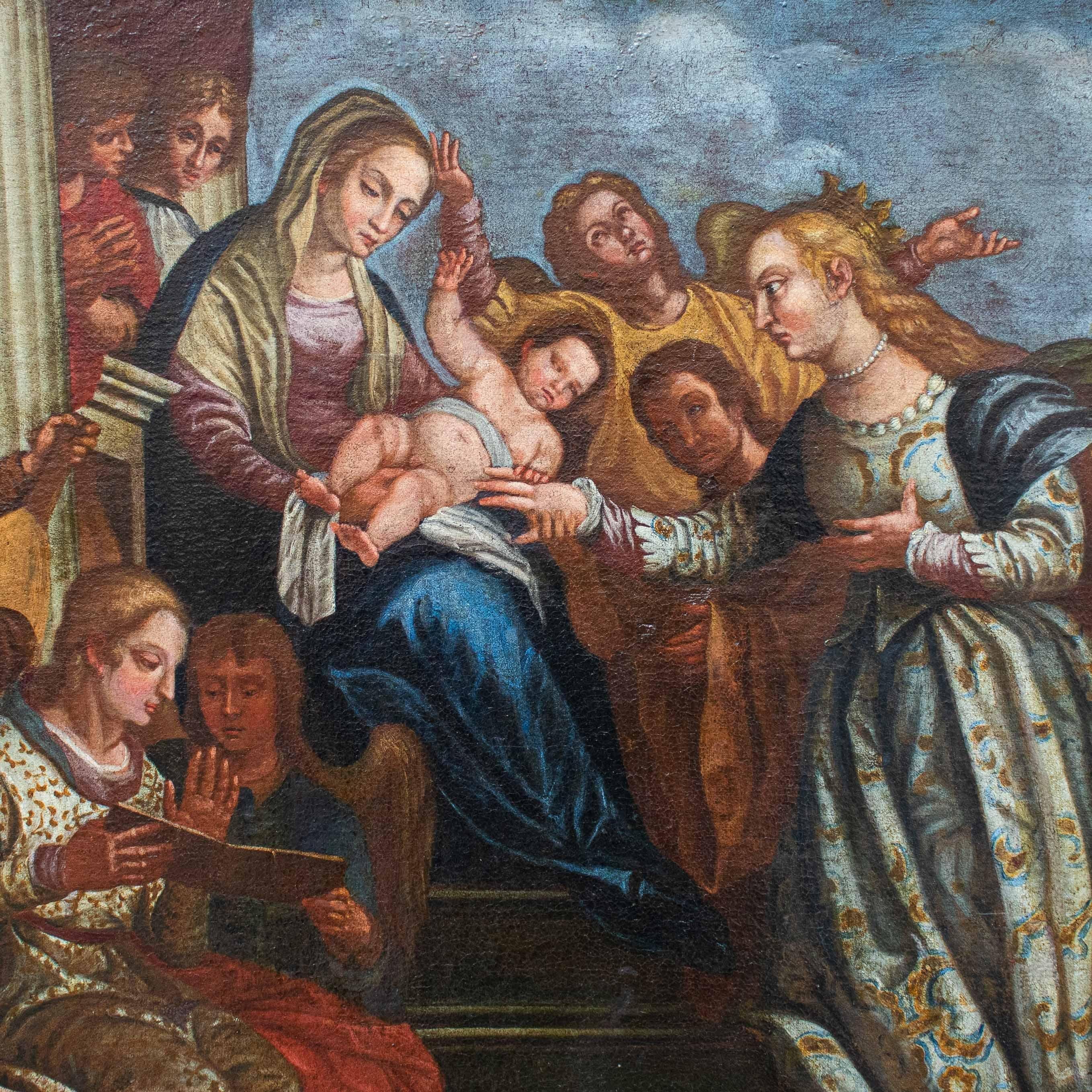 16th Century Mystical Marriage of Saint Catherine Painting Oil on ...