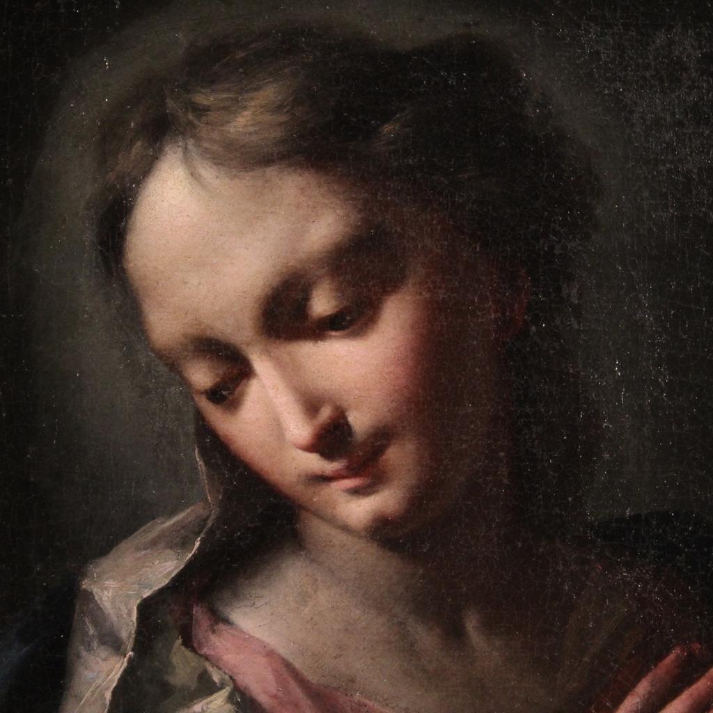 Emilian school painting from the 16th century. Oil on canvas artwork of great pictorial quality depicting a wonderful Madonna. The author is to be found in the circle or among the followers of Antonio Allegri known as Correggio (1489-1534), lacking