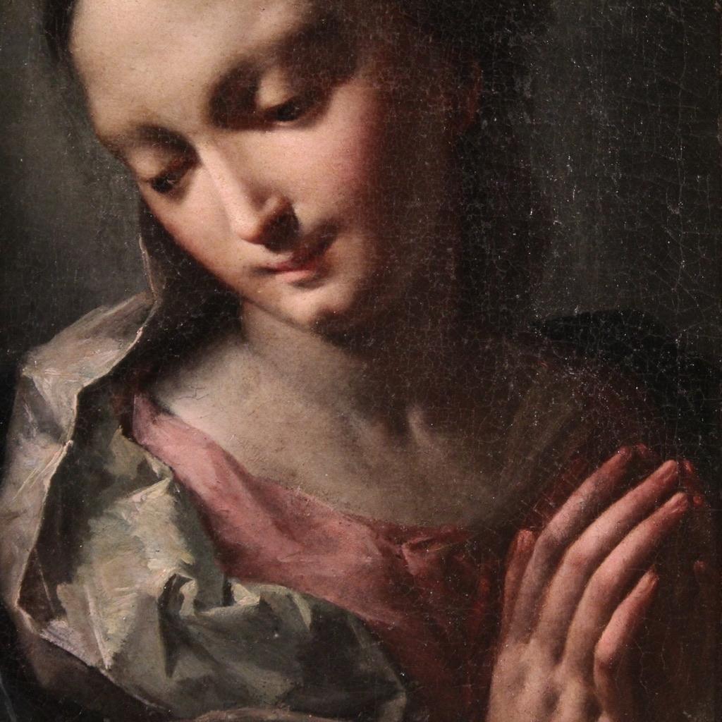 Oiled 16th Century Oil on Canvas Emilian School Antique Madonna Painting, 1550