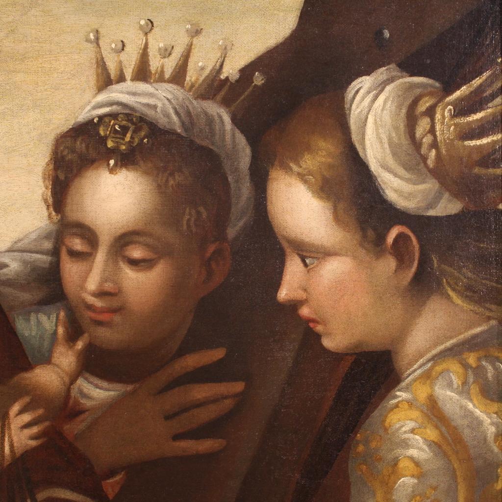 16. Jahrhundert Öl auf Leinwand italienische religiöse Malerei Madonna Kind Heilige, 1580 im Angebot 8