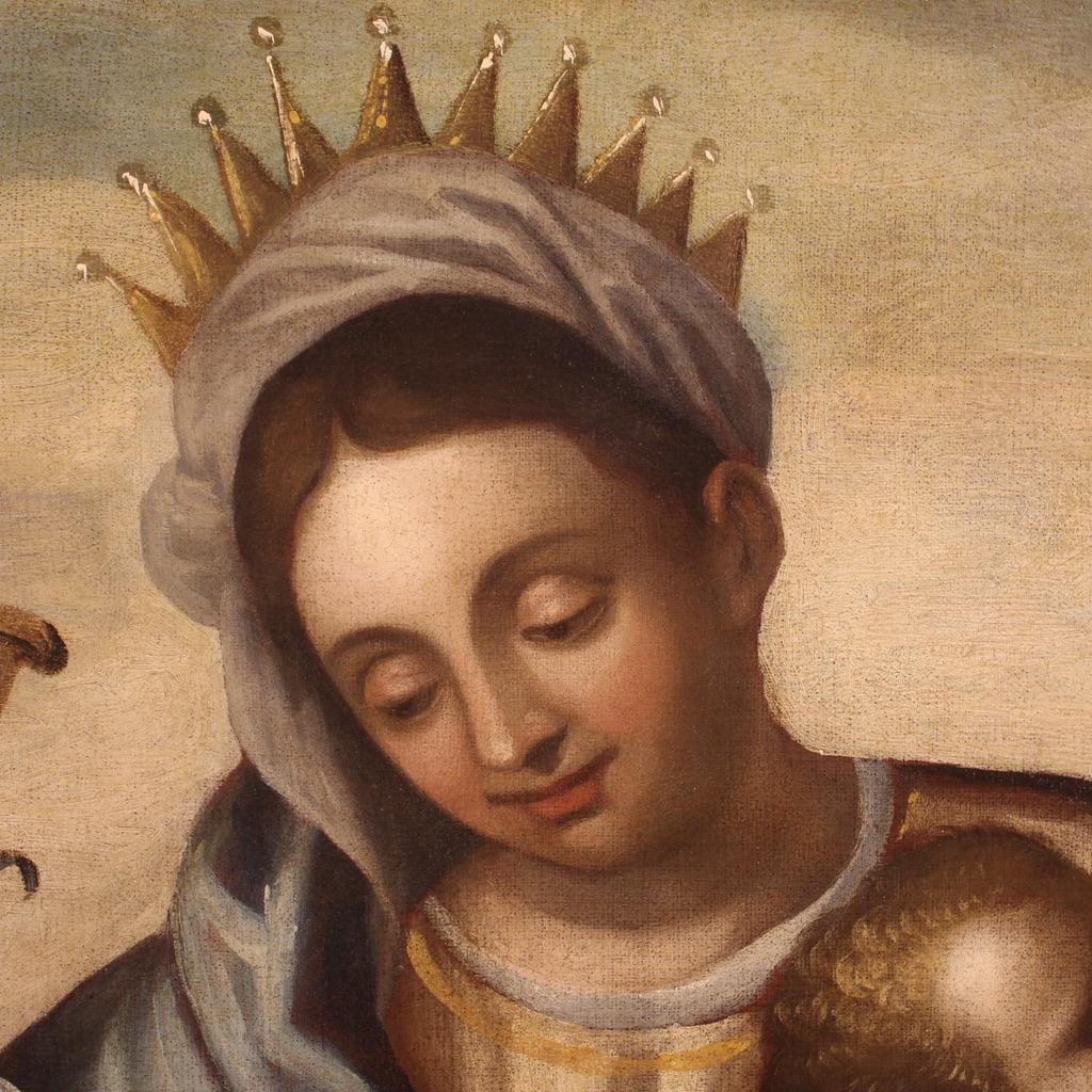 16. Jahrhundert Öl auf Leinwand italienische religiöse Malerei Madonna Kind Heilige, 1580 im Angebot 9
