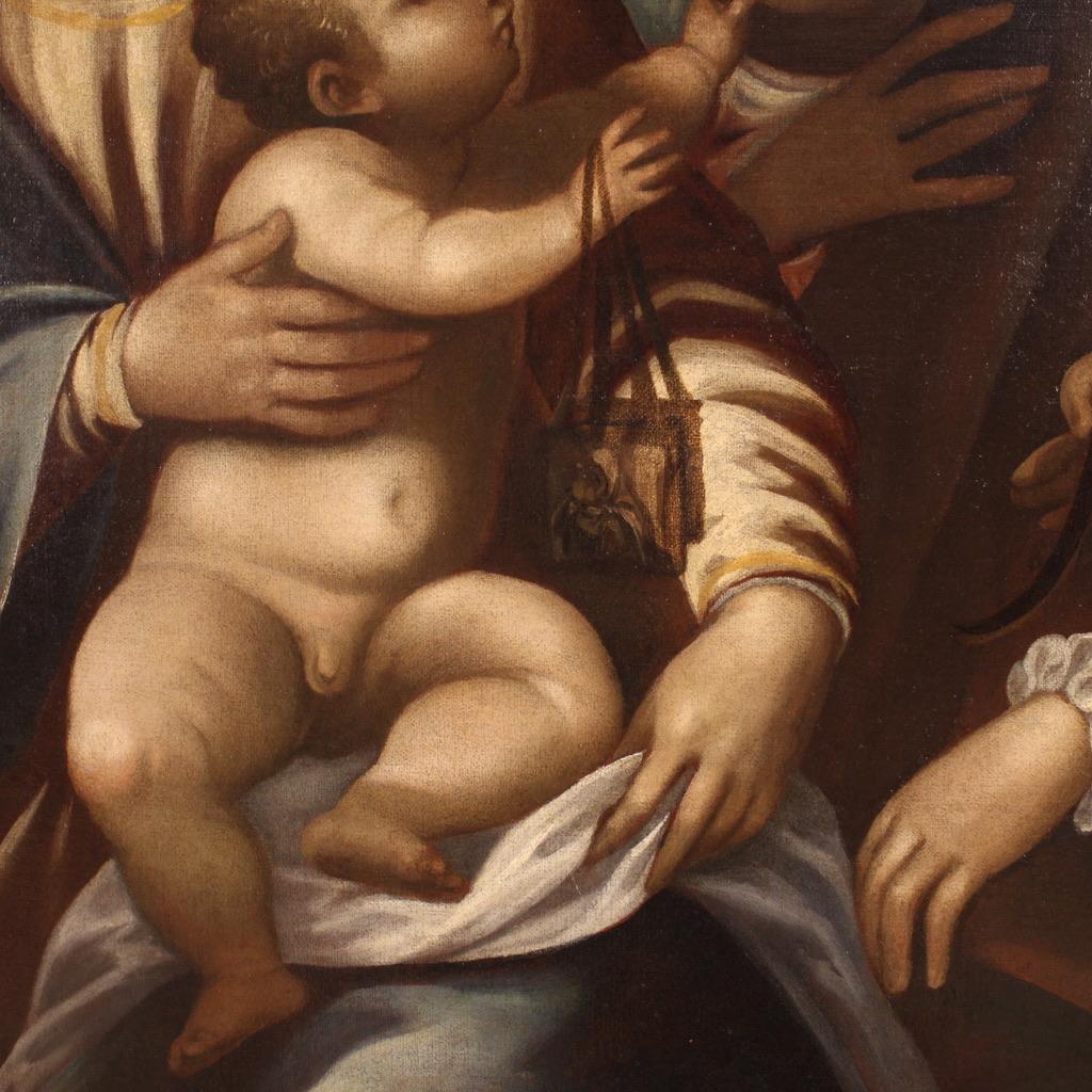 16. Jahrhundert Öl auf Leinwand italienische religiöse Malerei Madonna Kind Heilige, 1580 (18th Century and Earlier) im Angebot