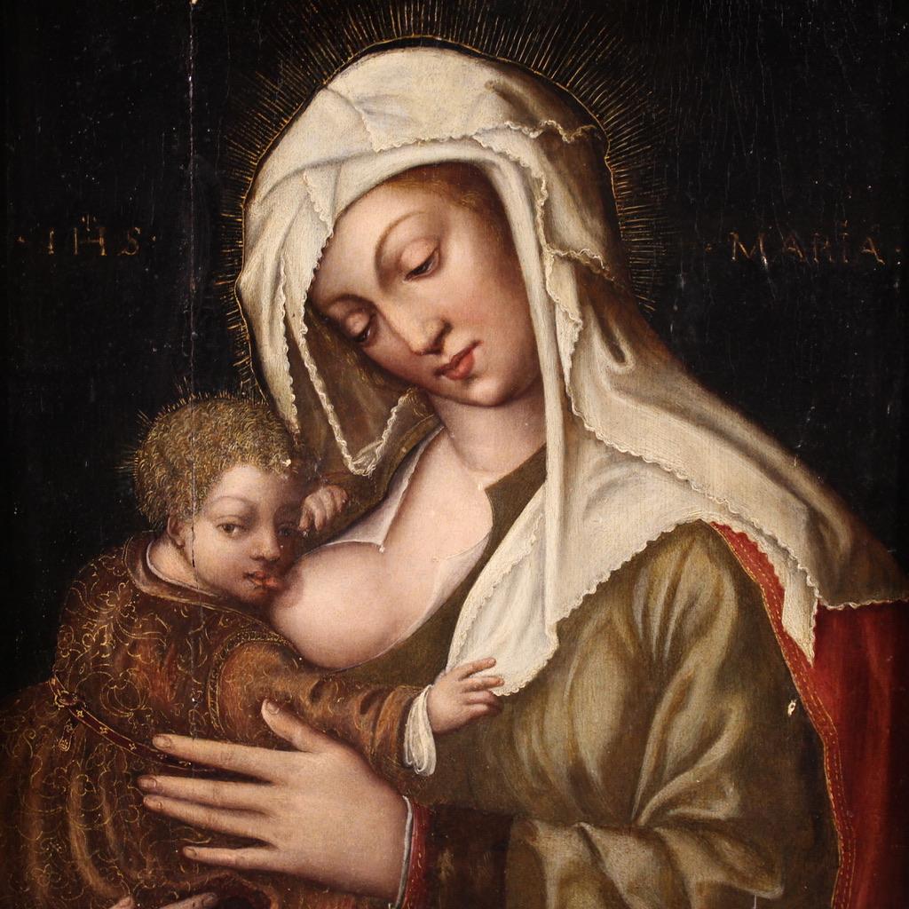 18th Century and Earlier 16th Century Oil on Canvas Italian Religious Painting Madonna with Child, 1520 en vente